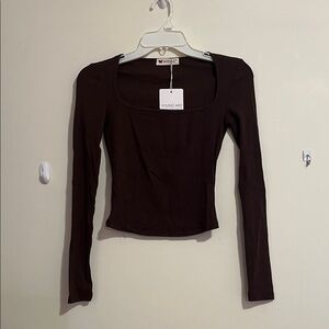 Women's Long-Sleeve Square Neck Top in Dark Brown